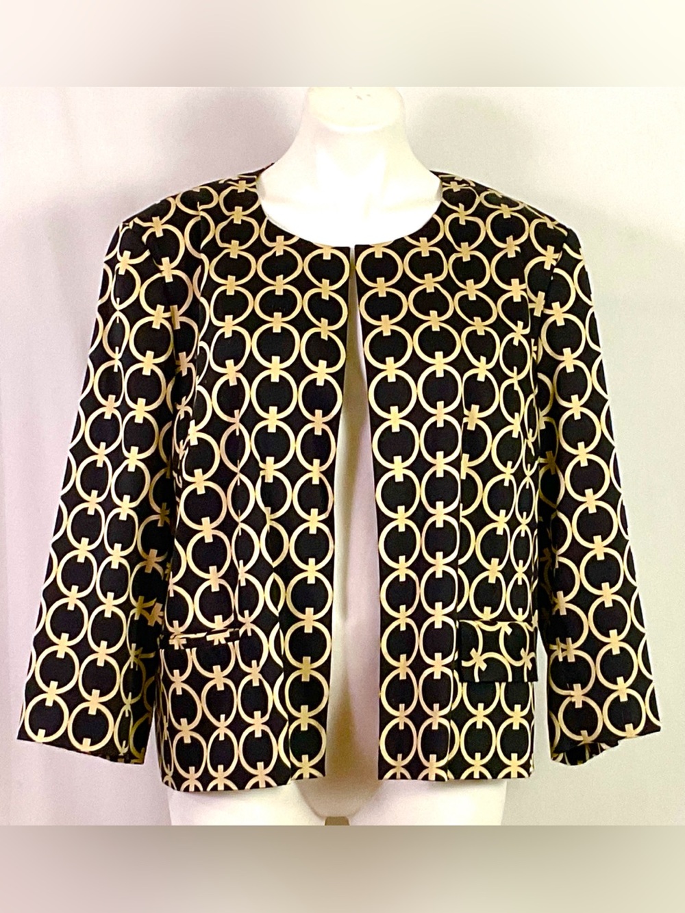 Talbots-stretch-black and light gold – cotton and spandex -size 20 jacket